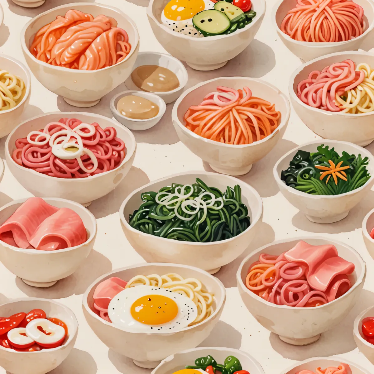 맛있는 음식 그릇 패턴