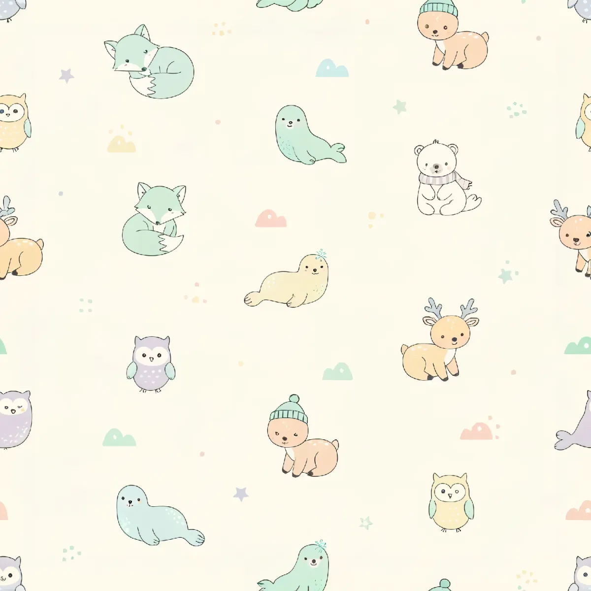귀여운 동물 일러스트 패턴