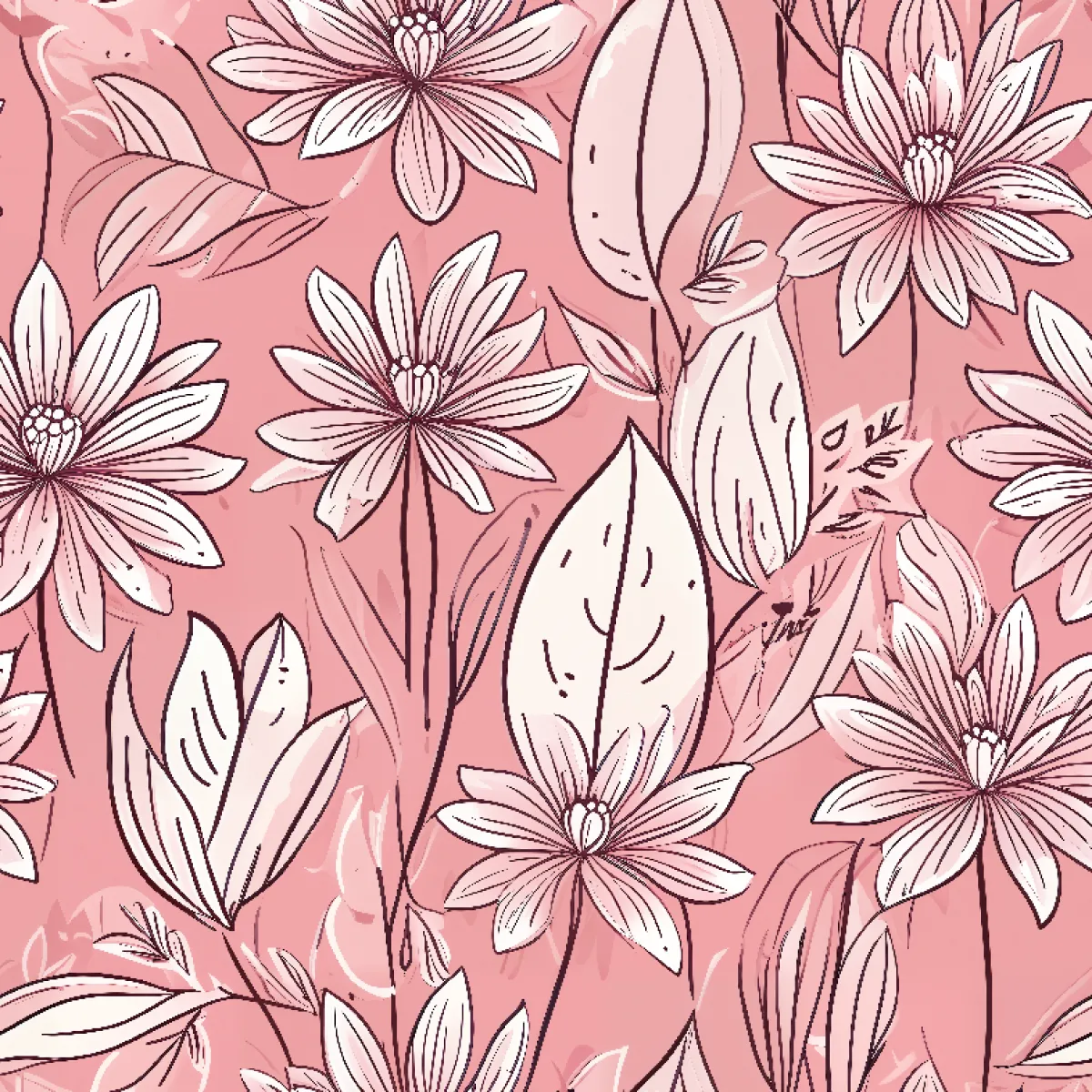 연분홍 바탕의 라인 아트 데이지 패턴
