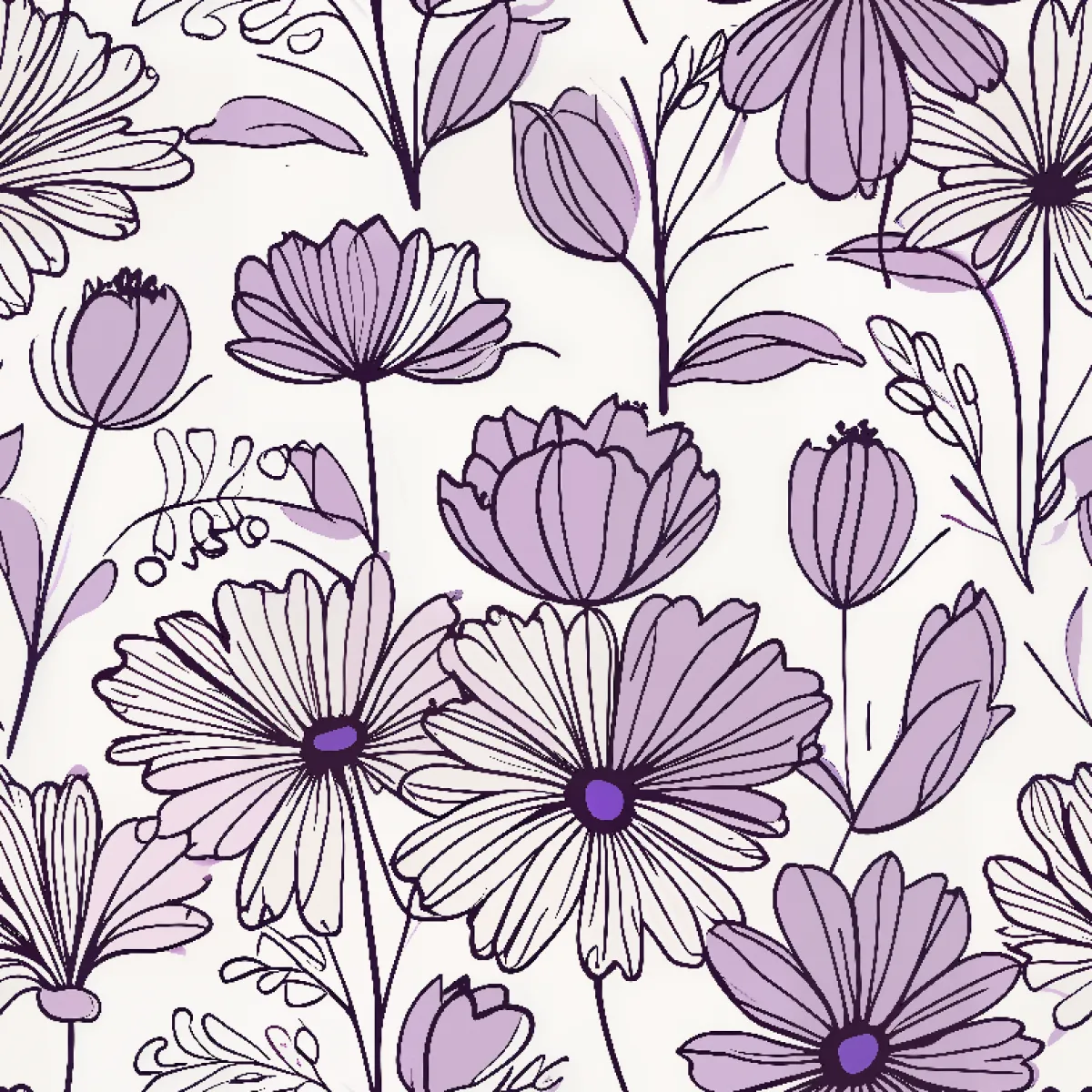 라벤더 라인 아트 플라워 패턴