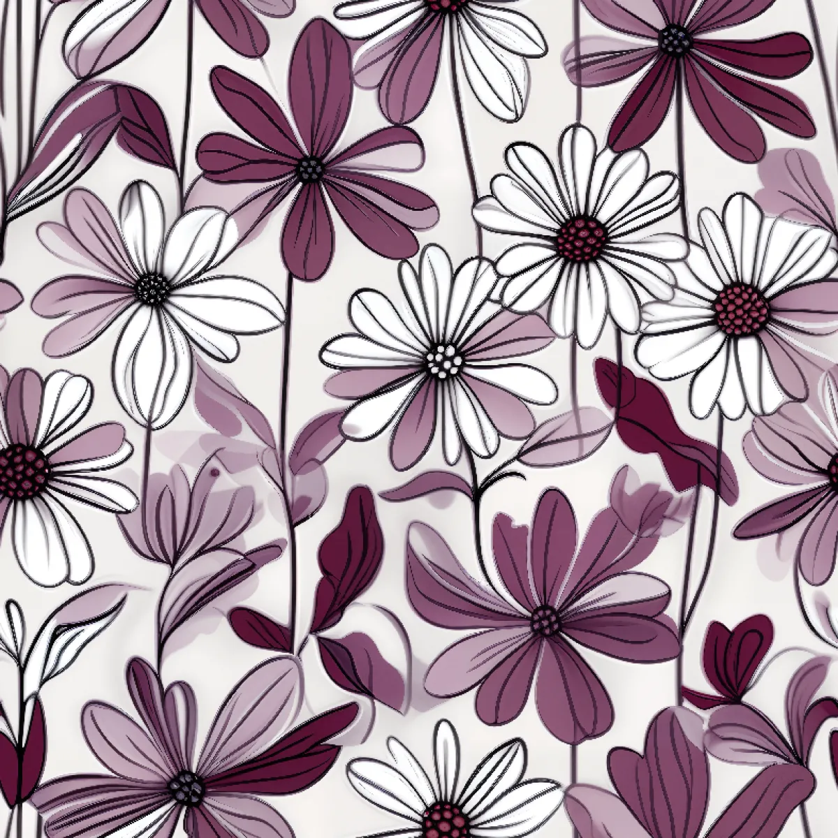  자주빛 라인 아트 데이지 패턴