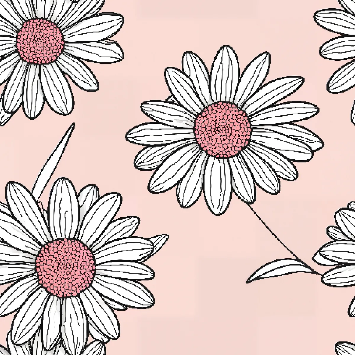 연핑크 배경의 손그림 데이지 패턴