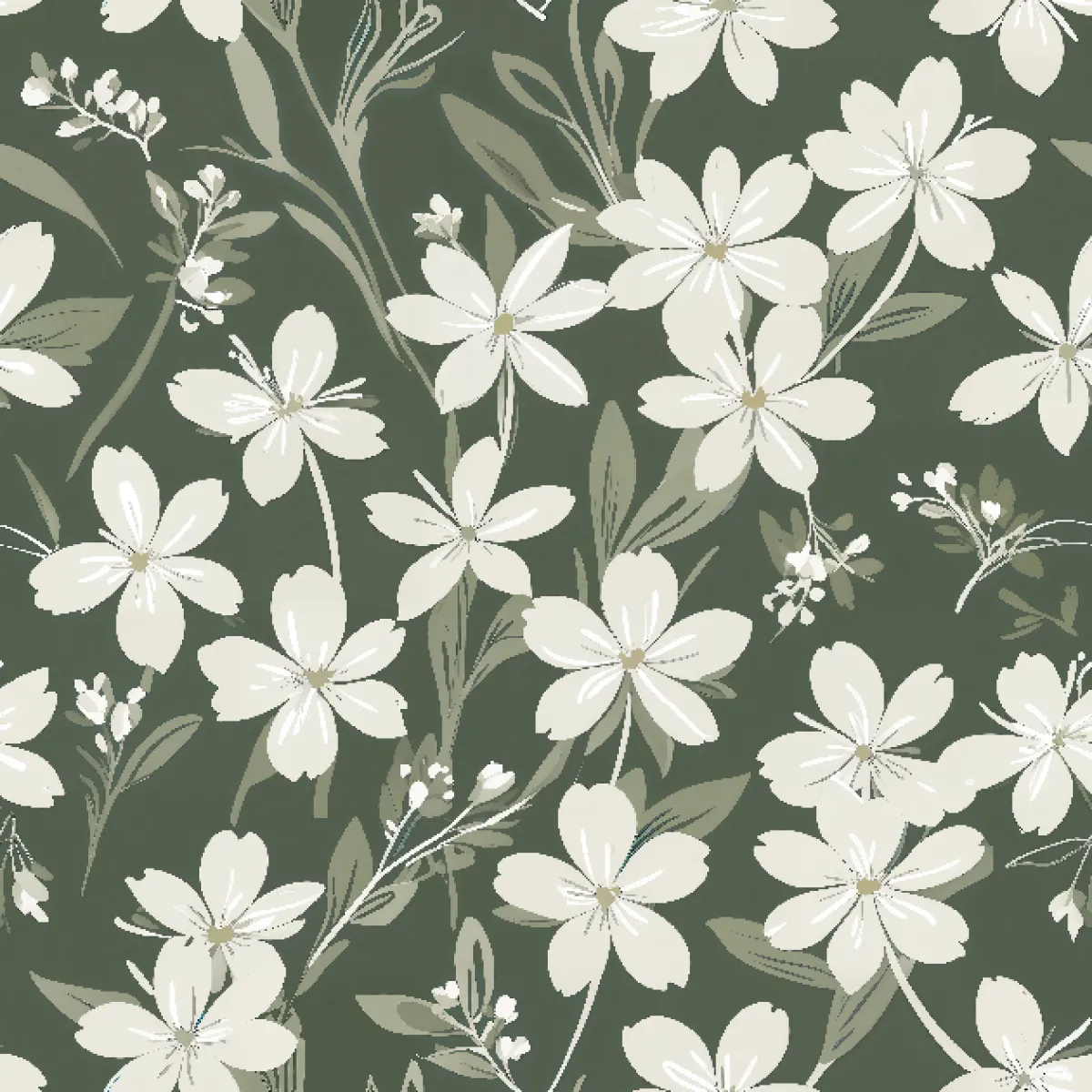 딥카키 배경의 아이보리 플라워 패턴