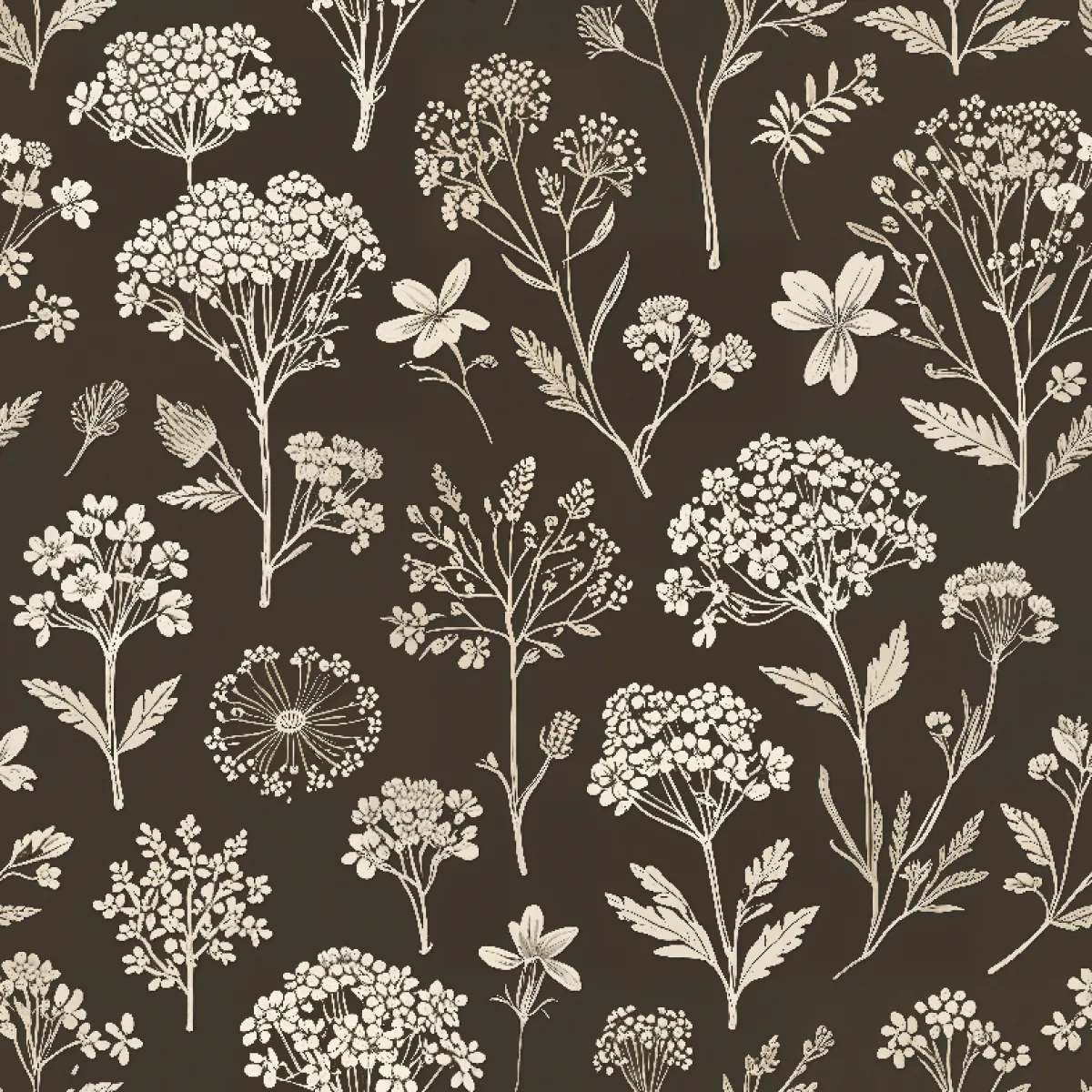 세피아 보태니컬 드로잉 패턴