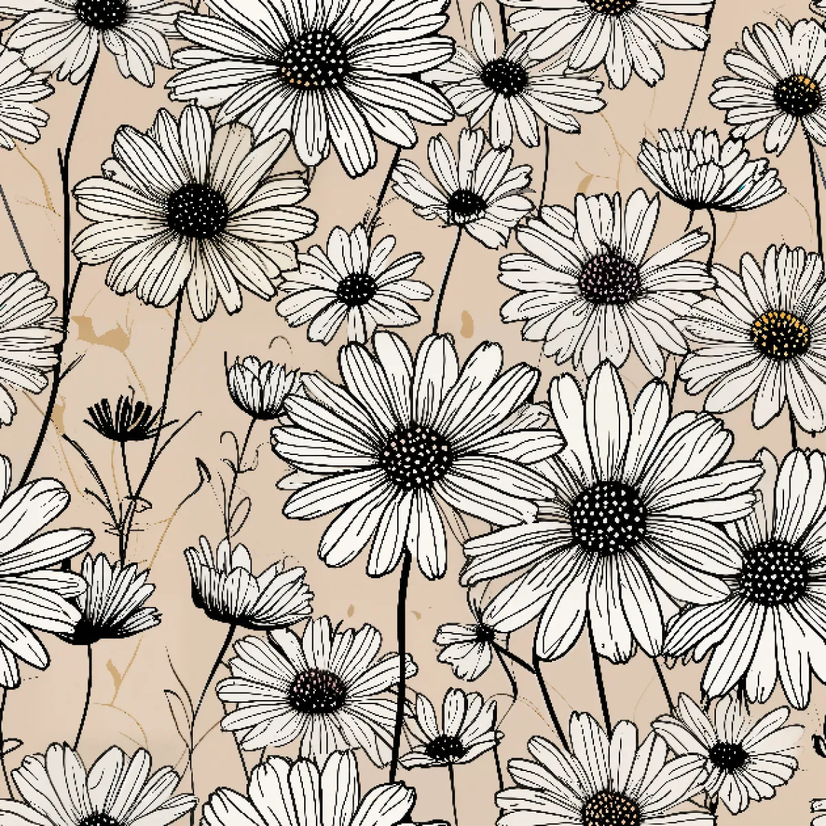빈티지 드로잉 데이지 패턴