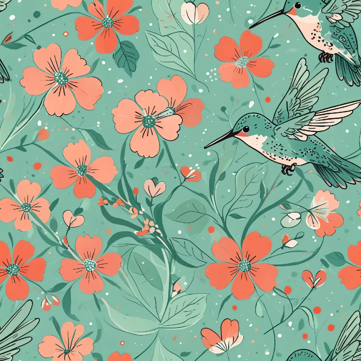 Whimsical Floral and Hummingbird