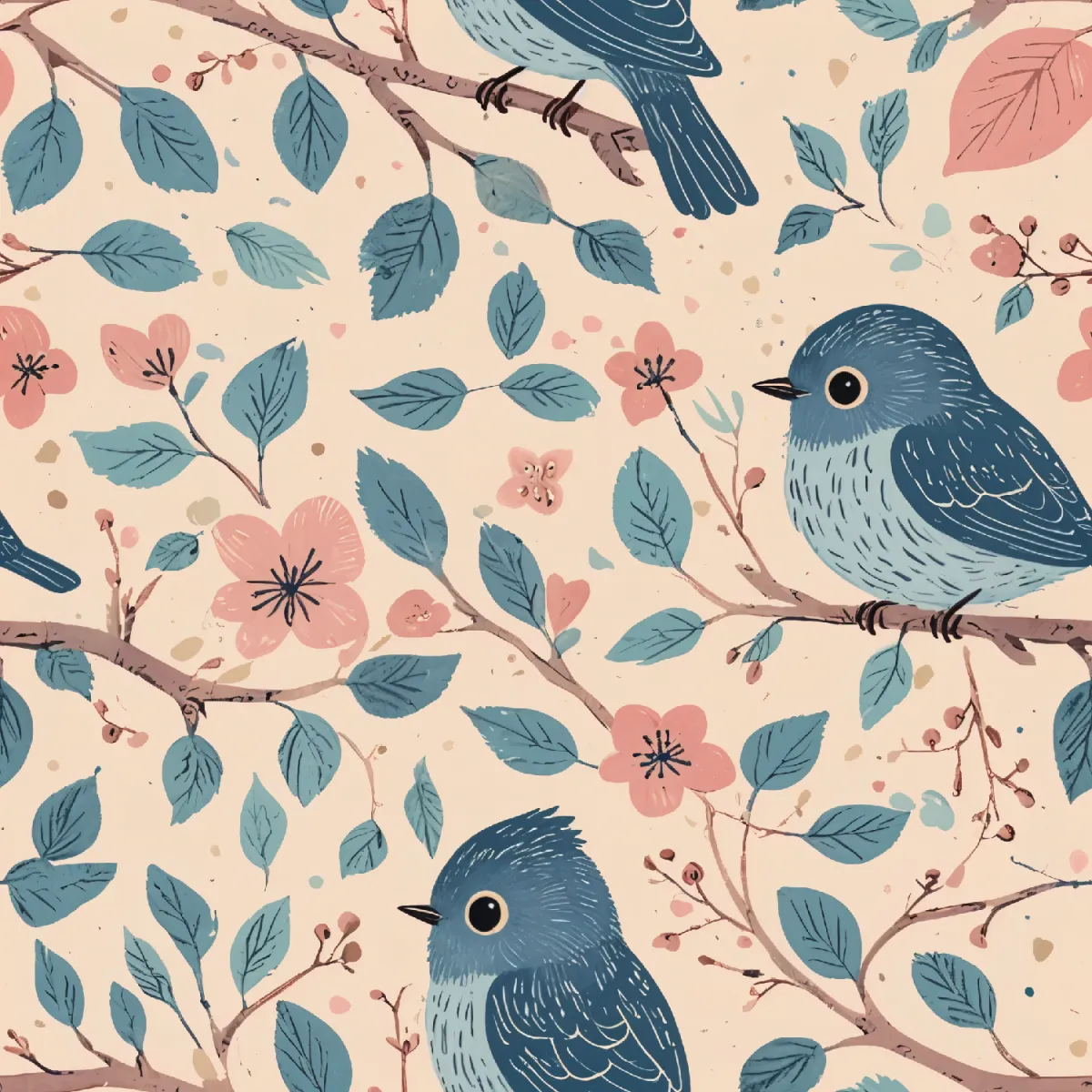 Charming Bluebird Floral Pattern