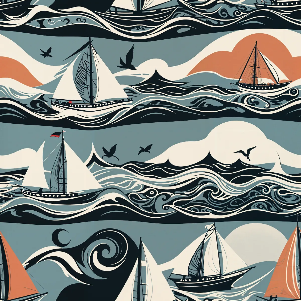 해양 파도와 돛단배 패턴