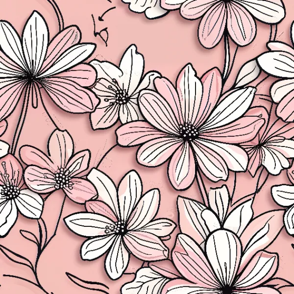 분홍 배경 위의 라인아트 플로럴 Image