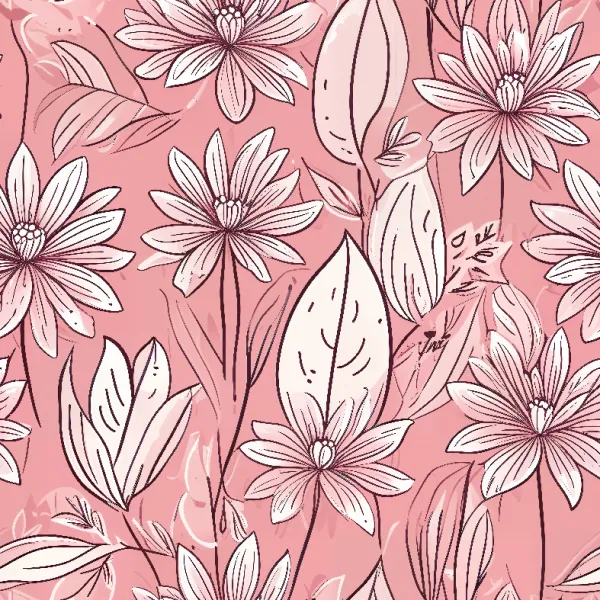 연분홍 바탕의 라인 아트 데이지 패턴 Image