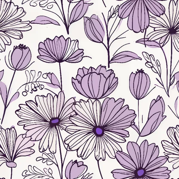 라벤더 라인 아트 플라워 패턴 Image