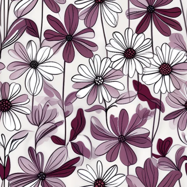 자주빛 라인 아트 데이지 패턴 Image