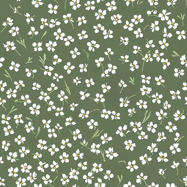 카키 배경의 미니 화이트 플라워 패턴 Image