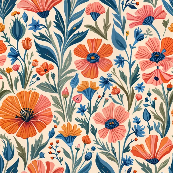 비비드 파피 & 야생화 패턴 Image
