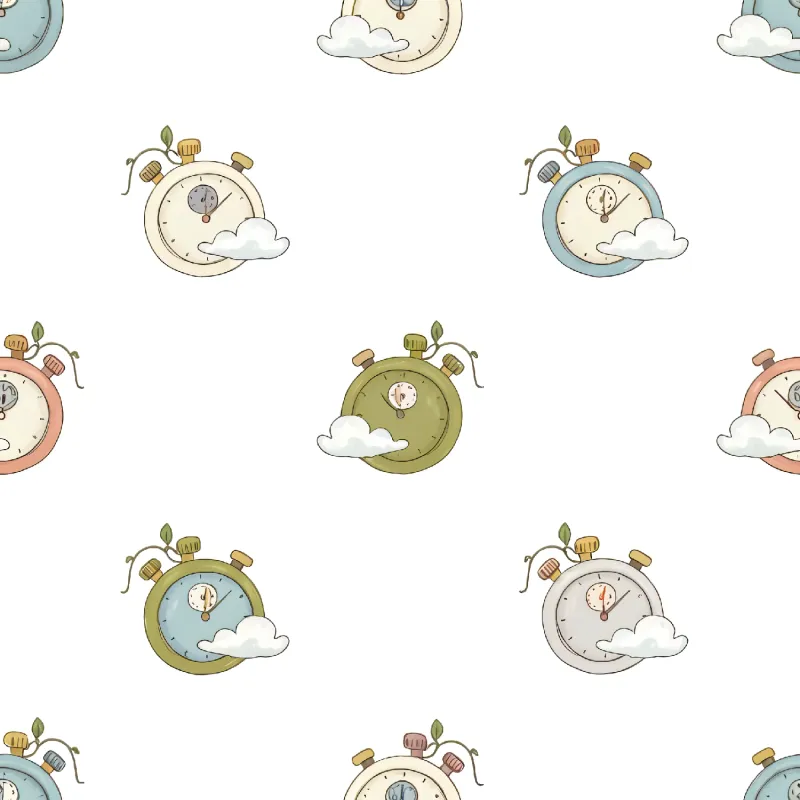 Whimsical Clock and Cloud Pattern Image