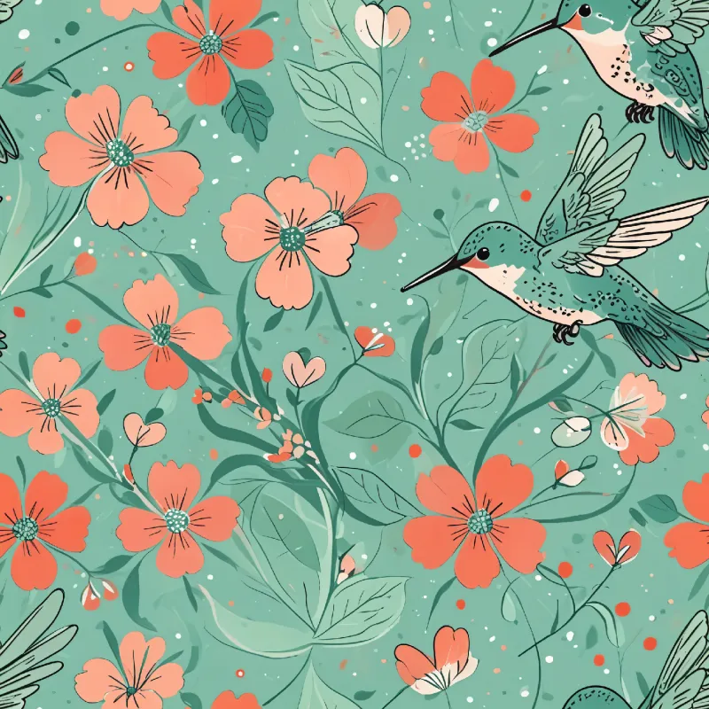Whimsical Floral and Hummingbird Image