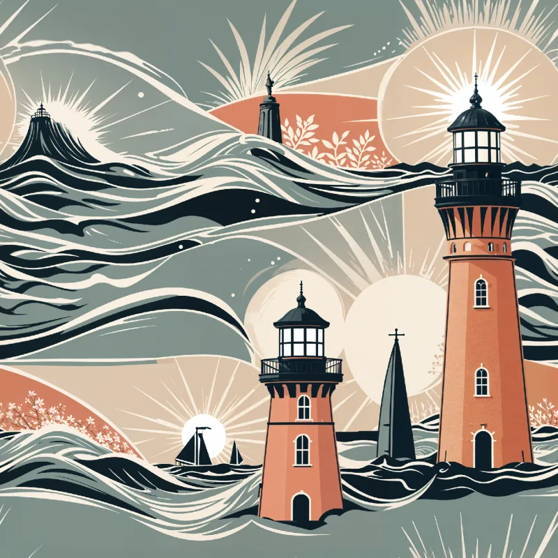 Coastal Lighthouse Wave Design Image