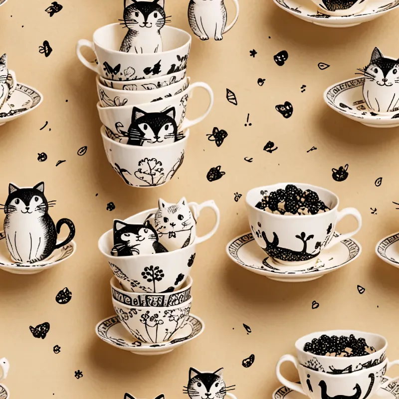 Charming Cat and Cup Design Image